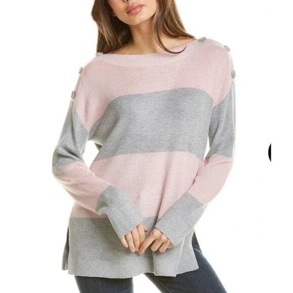 VINCE Camuto Pink and Gray Button Shoulder Sweater - Picture 1 of 11